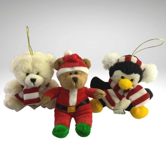 Hugfun Plush Stuffed Animal Ornaments Christmas Lot of 9 Bears Penguin Santa 6” - Picture 3 of 11